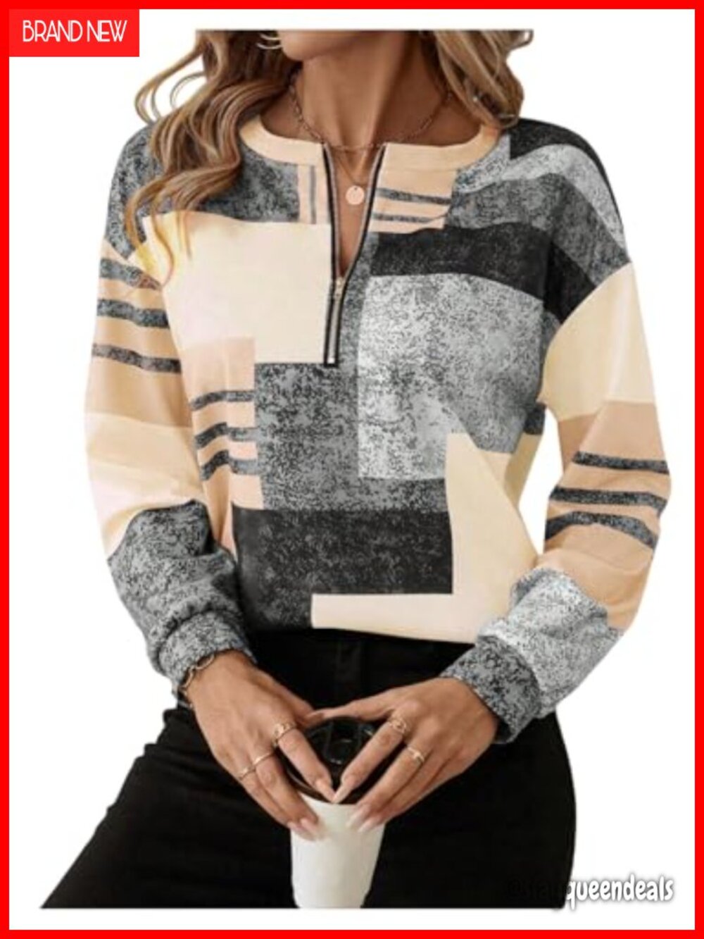 Women's Color Block Quarter Zip Sweatshirt Pullover Long Sleeve